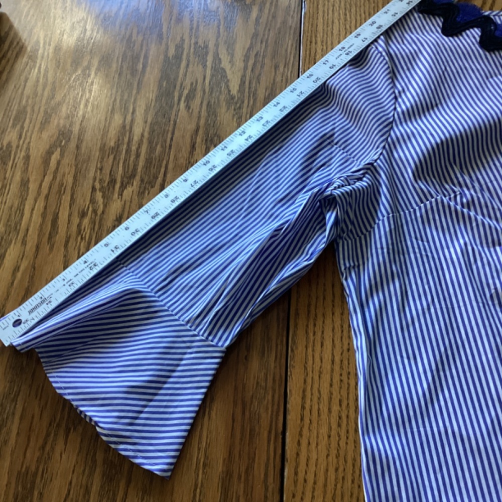 NWT Talbots Embroidered Rick Rack Trim Top Blouse Bell Sleeves XL Striped Brand - Picture 12 of 16